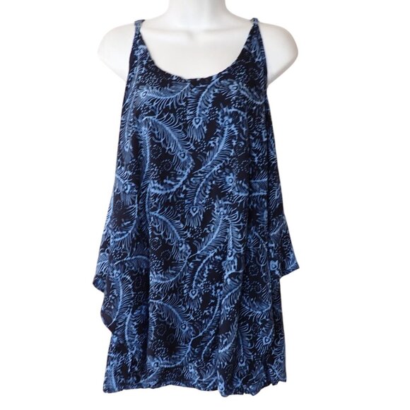 Mexicali Blue Sleeveless Top Women S/M Flowey Tunic Ruffle Tiered Boho Hippie - Picture 1 of 8